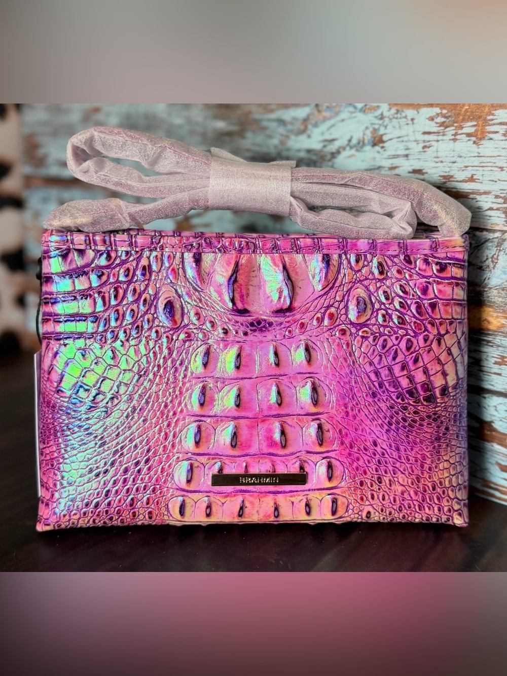 BRAHMIN PURPLE IRIS LORELEI PURPLE & PINK IRIDESCENT GLOW NWT FIRM $ HARDTOFIND